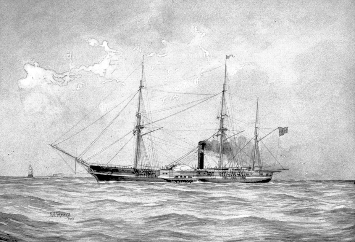 Drawing of the steam frigate Missouri underway by R. G. Skerritt