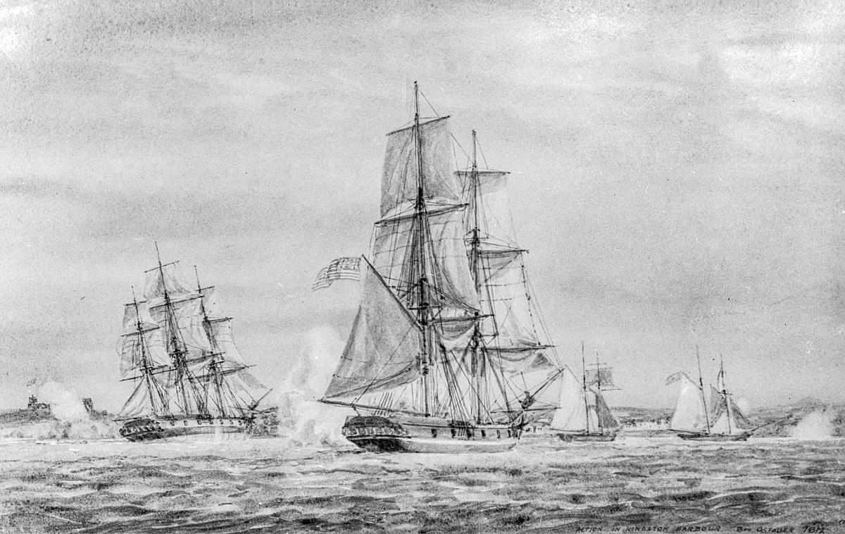 Brig Oneida taking the HMS Royal George during the Engagements on Lake Ontario in November 1812