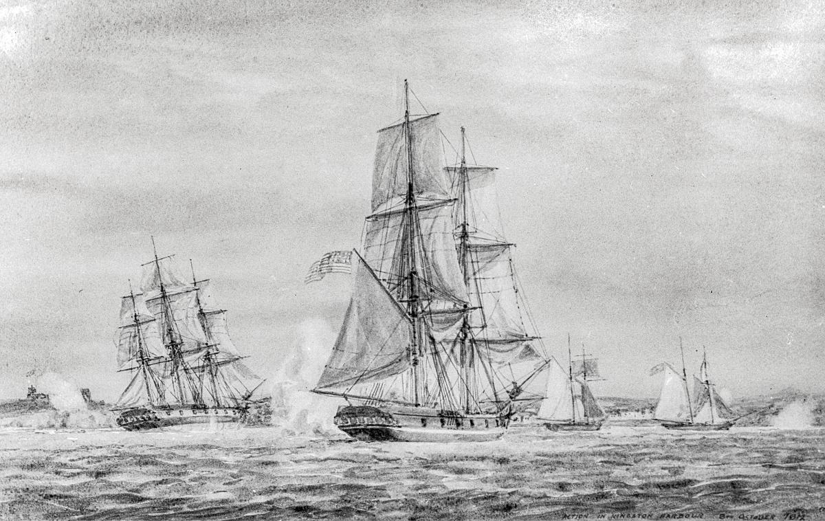 Brig Oneida taking the HMS Royal George during the Engagements on Lake Ontario in November 1812
