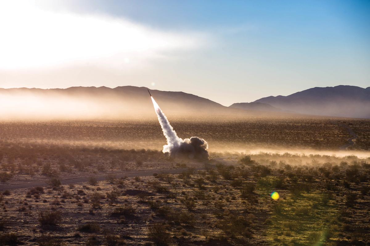 U.S. Marines assigned to Battery R, 5th Battalion, 11th Marine Regiment launch the High Mobility Artillery Rocket System from a Guided Multiple Launch Rocket System during Operation Steel Knight aboard the Marine Corps Air Ground Combat Center, Twentynine Palms, Calif., Dec. 7, 2017