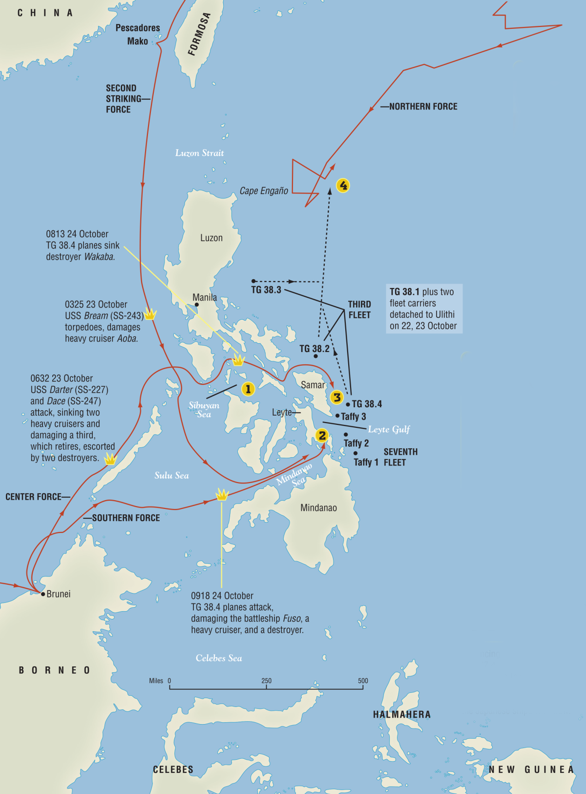 Map of Leyte Gulf's Battles