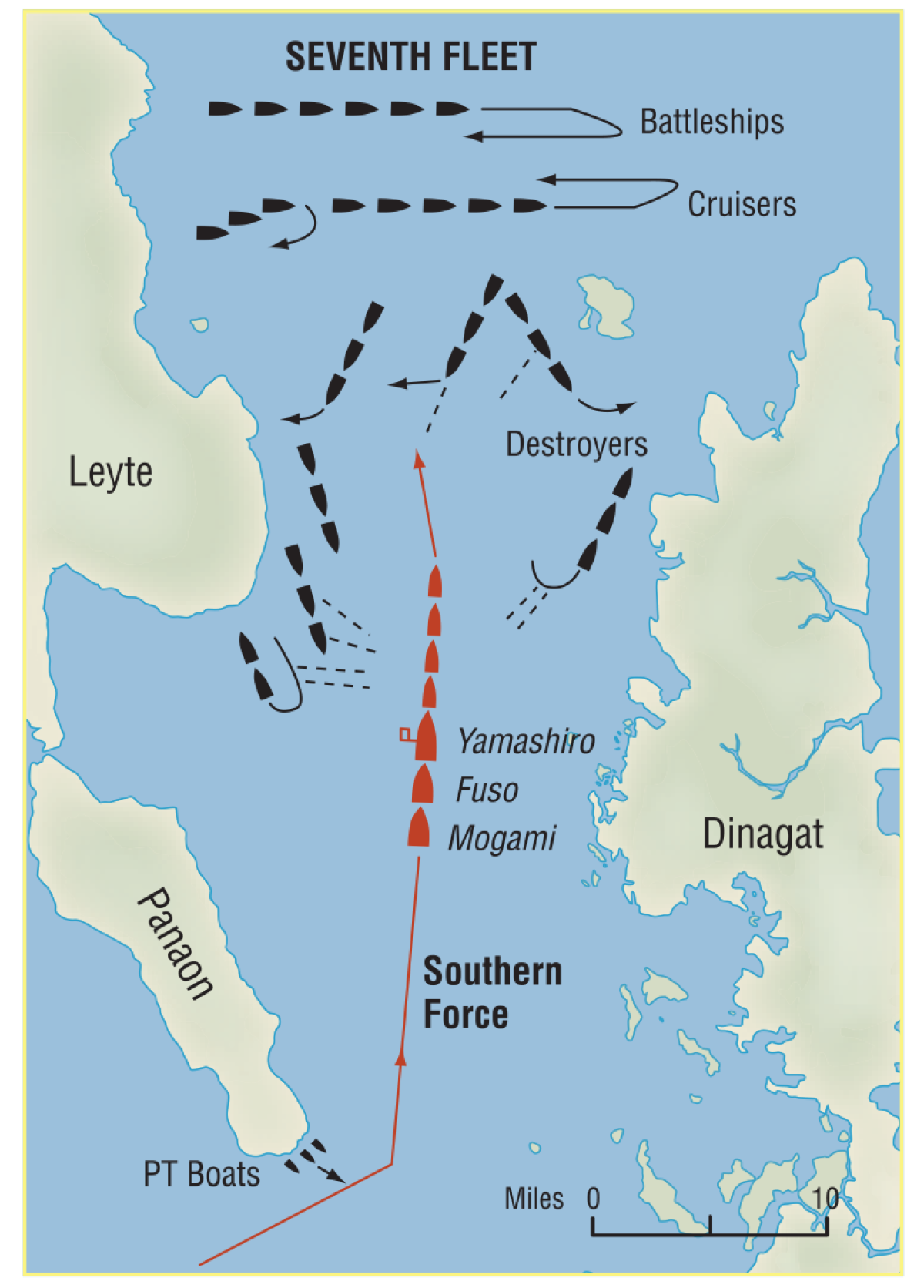 Map of the Battle of Surigao Strait