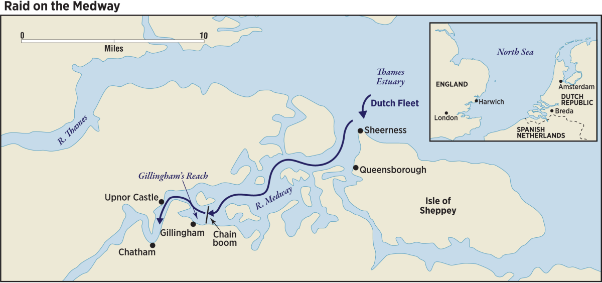 Map showing the Dutch Raid on the Medway