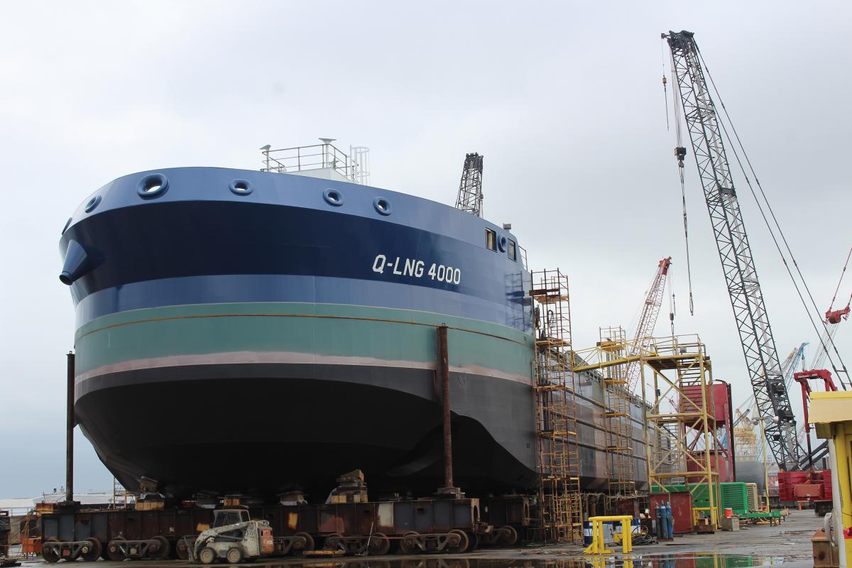 The first offshore Jones Act-compliant Liquid Natural Gas Bunkering Barge and Tug unit, currently being built by VT Harvey Marine in Pascagoula, Mississippi for Harvey Gulf Internationals Quality Liquefied Natural Gas Transportation.