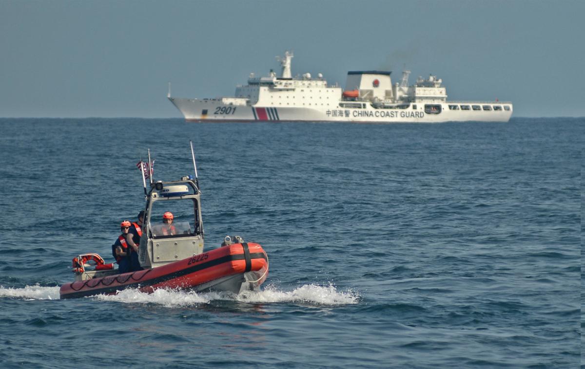 A small boat crew from the Stratton conducts operations in the Yellow Sea