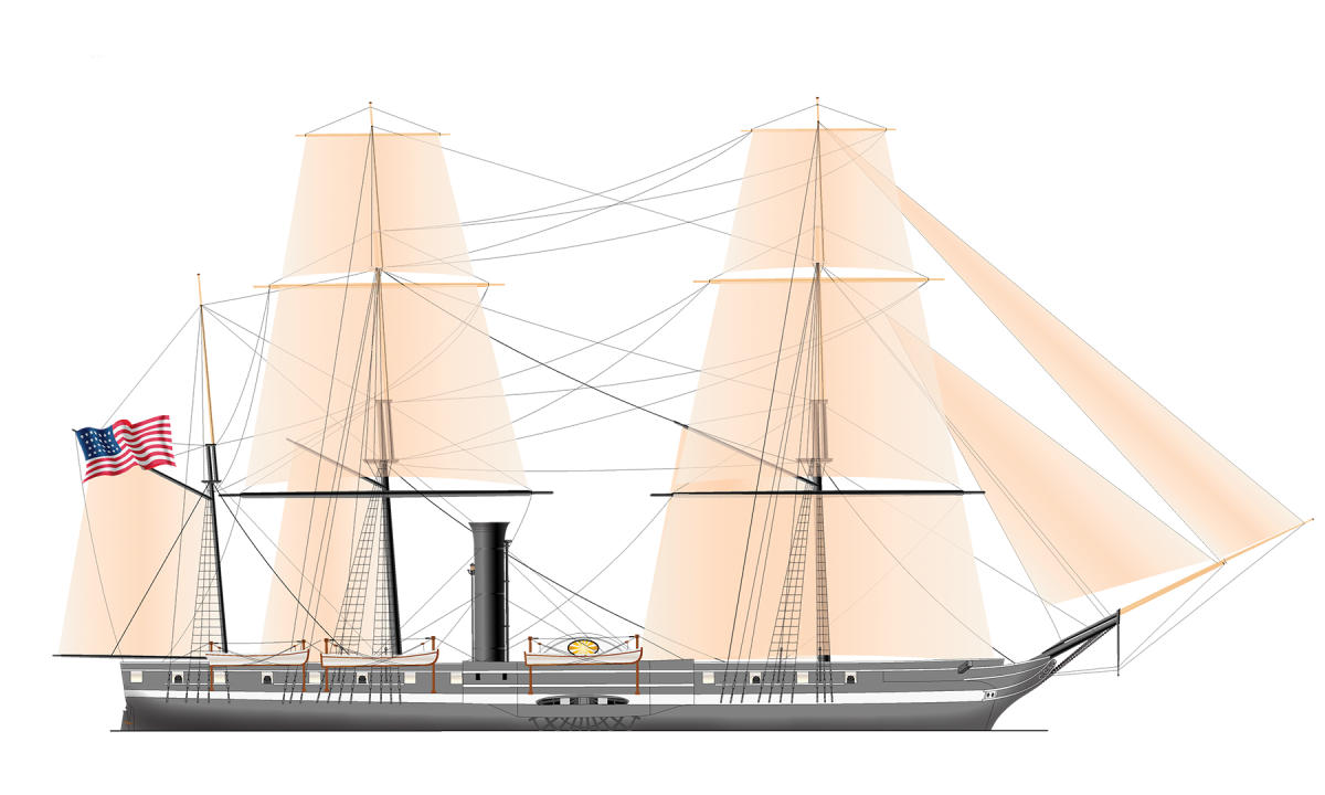 Starboard profile drawing of the steam frigate Missouri