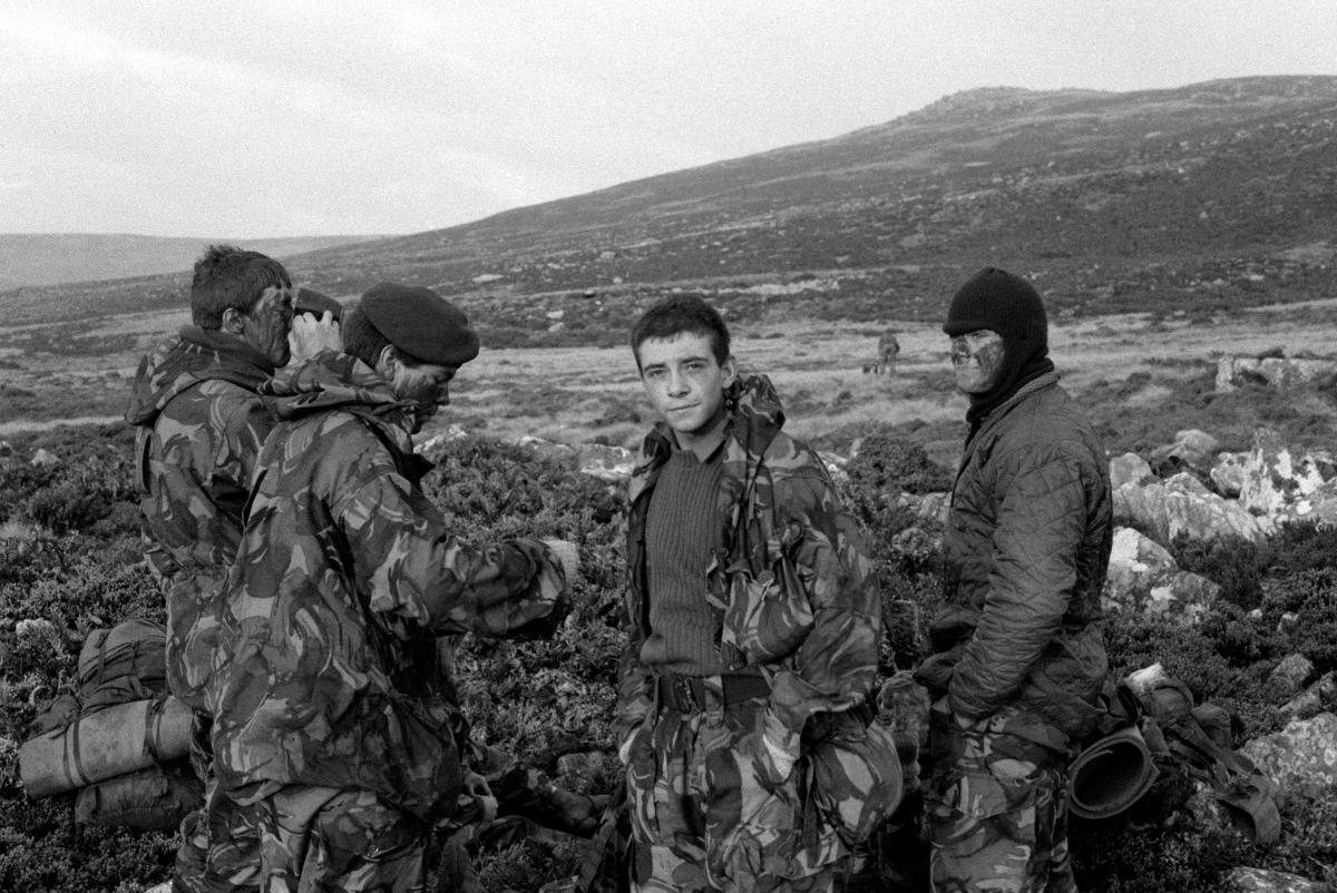 Royal Marines on the shore of Ajax Bay, Falkland Island