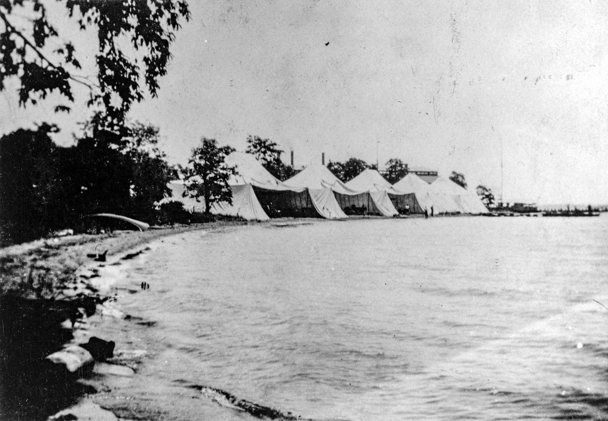 Tent Aircraft Hangars at the Naval Aviation Camp, Greenbury point, Annapolis, MD., 1913.