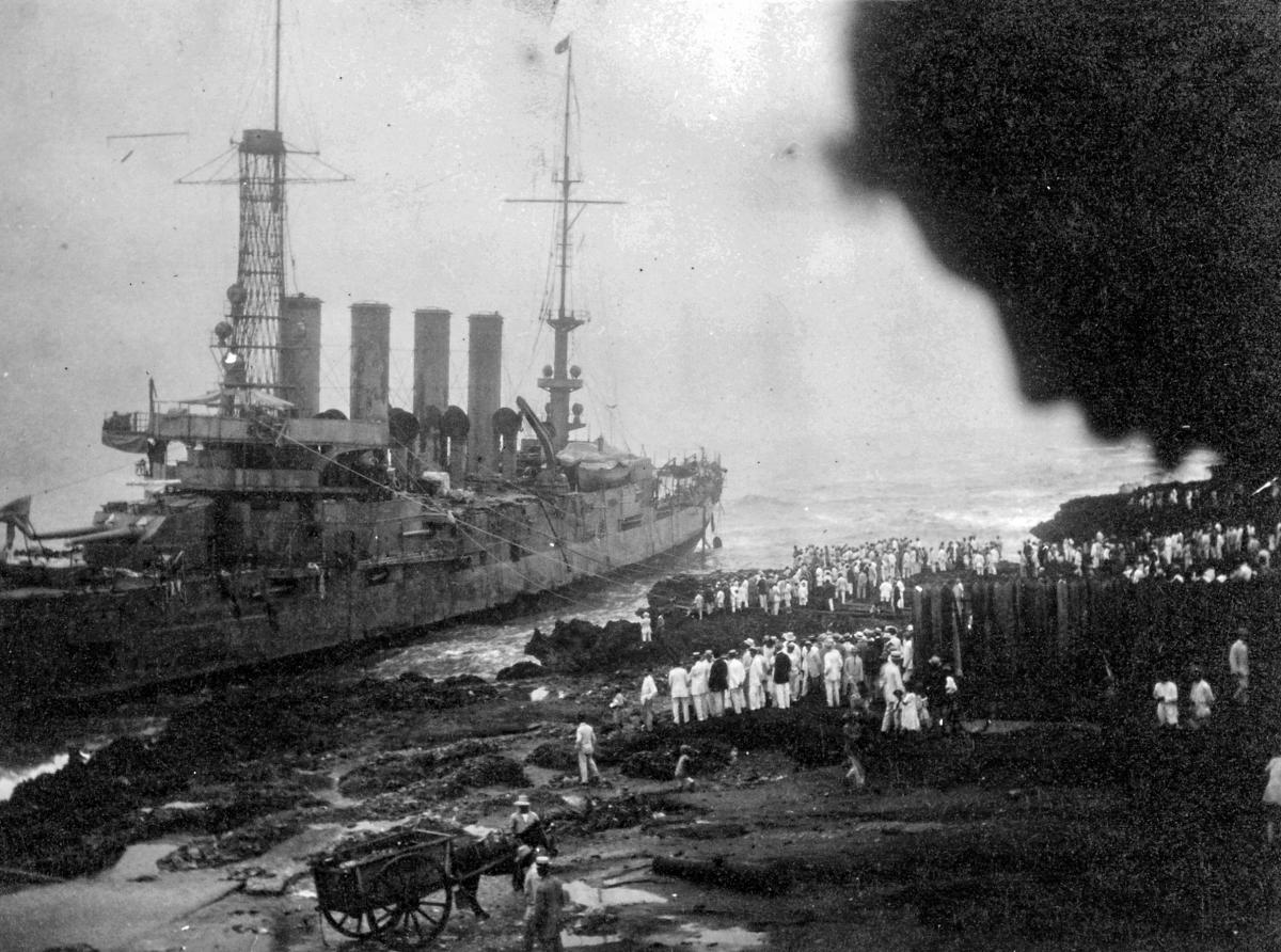 USS Memphis the day after being wrecked in Santo Domingo