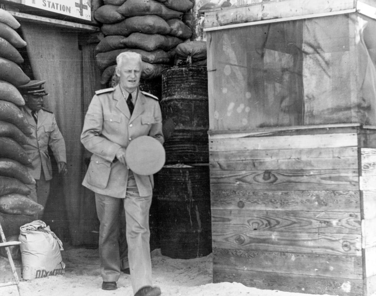 Admiral Chester W. Nimitz, USN (CINCPAC-POA) visits Midway Island shortly after the 4-8 June 1942 Battle of Midway