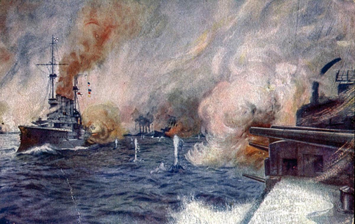 Artist's depiction of the Battle of Coronel