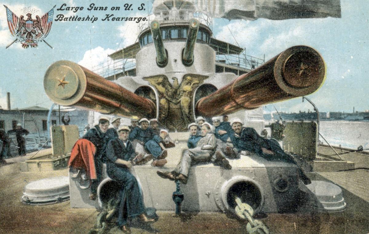 Postcard looking down the USS Kearsarge (BB-5)
