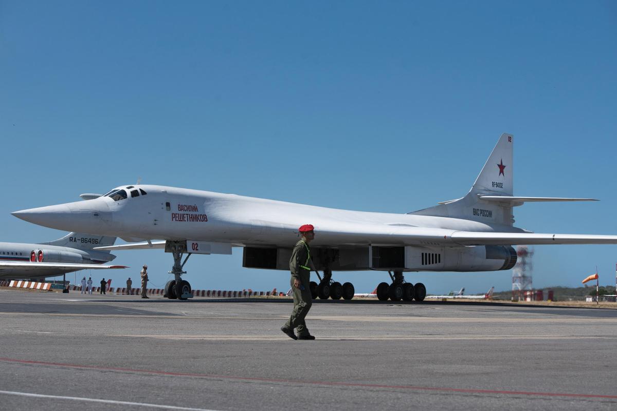 A Tu-160 strategic bomber at the Simon Bolivar International Airport, in Maiquetia, Vargas State, Venezuela