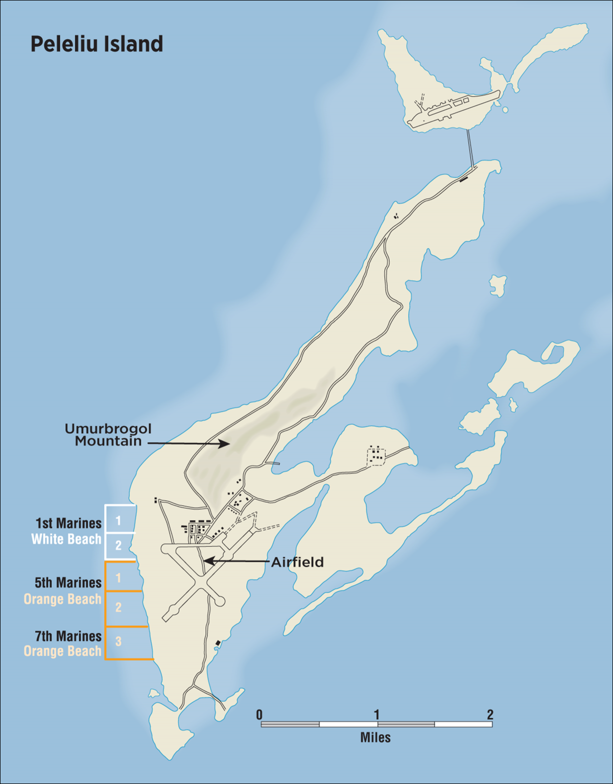 Map showing landing beaches on Peleliu Island