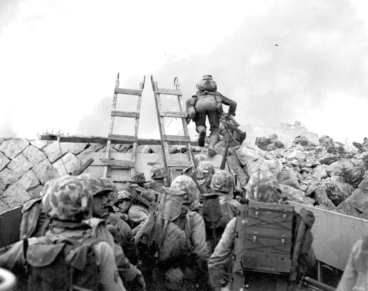 Marines storming ashore at Inchon in Korea in September 1950
