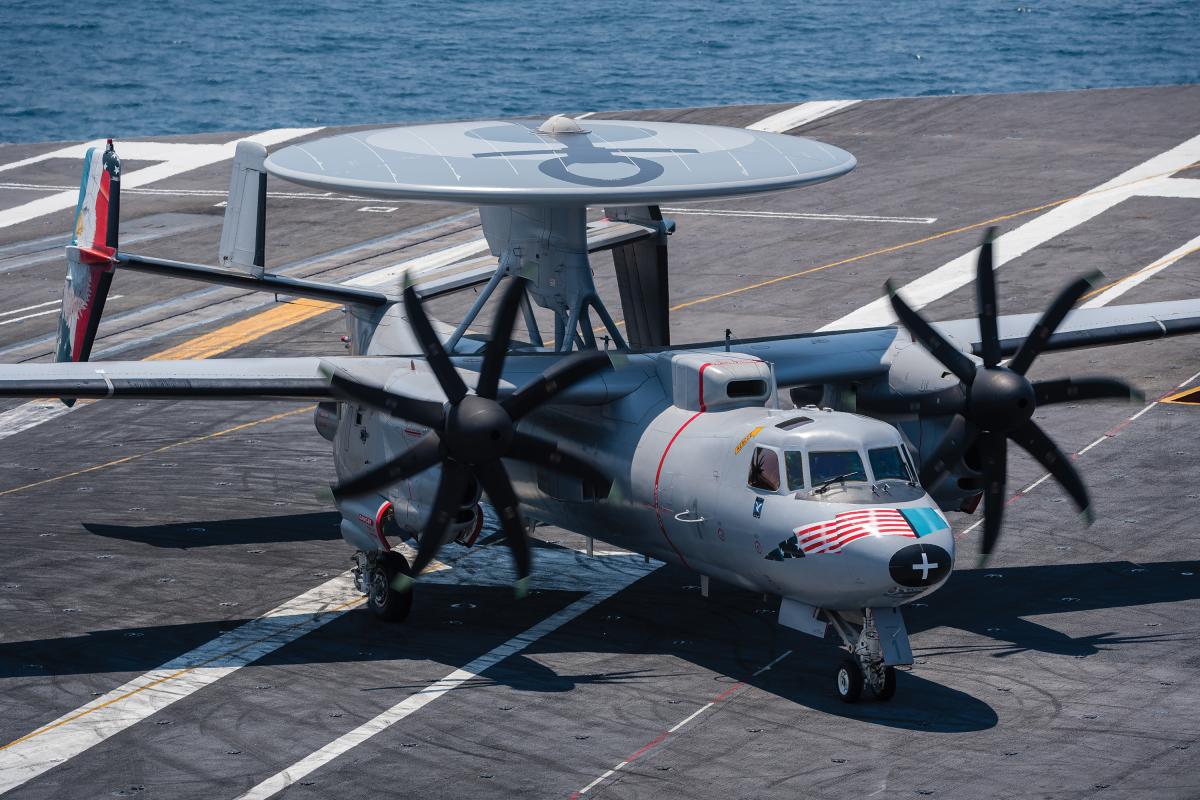 A French E-2C Hawkeye on the flight deck of the USS George H. W. Bush (CVN-77) 