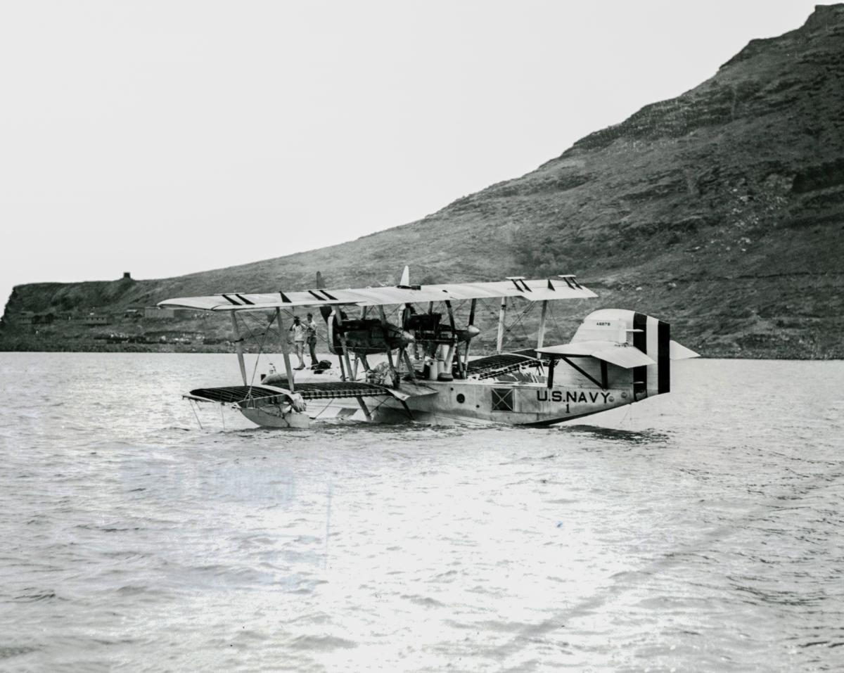 Surface view of PN-9 No. 1 at rest on the waters of Pearl Harbor, Hawaii.