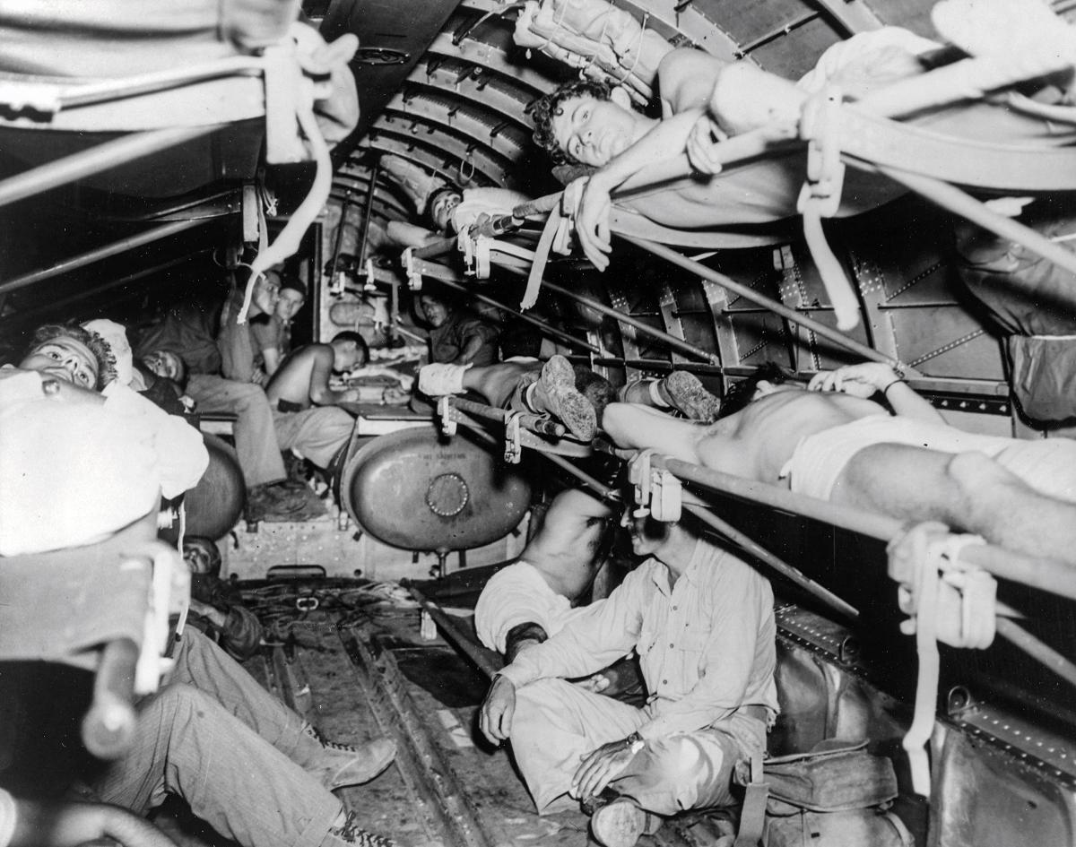 R4D filled with casualties from a South Pacific Battlefront enroute to Naval Hospitals in The United States, May 1944