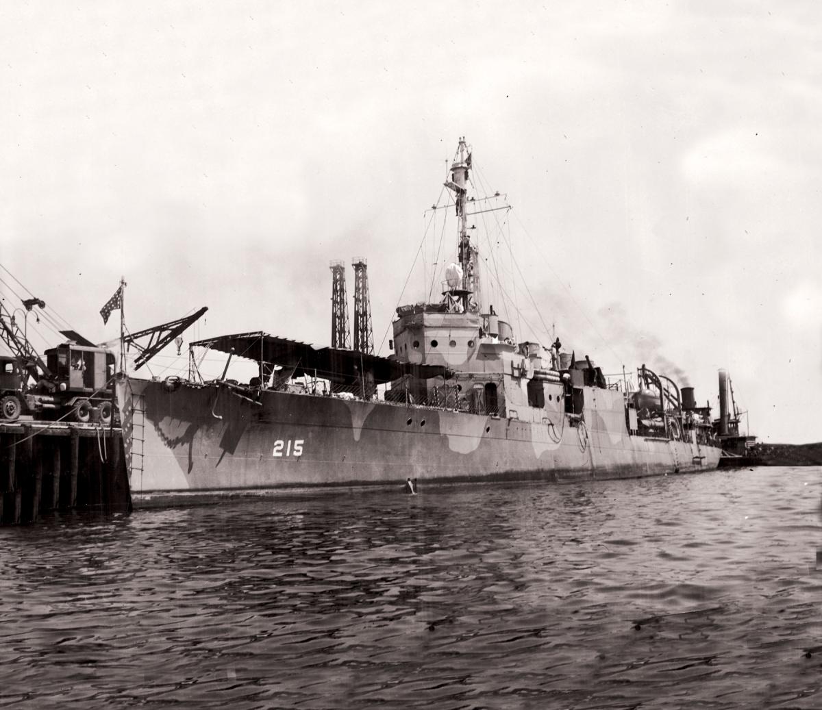 Port bow view of USS Borie (DD-215) moored at Balboa, Canal Zone, in August 1942