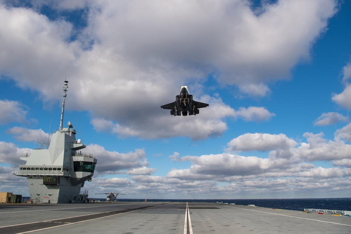 The F-35 Patuxent River Integrated Test Force is testing aboard the Royal Navy aircraft carrier HMS Queen Elizabeth (R08) for phase two of the First of Class flight trails (fixed wing).