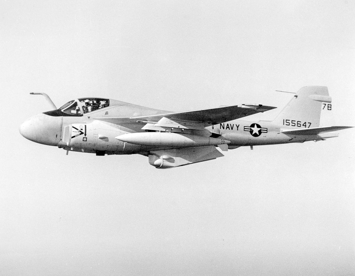 Air-to-air left profile view of a Grumman A-6C Intruder