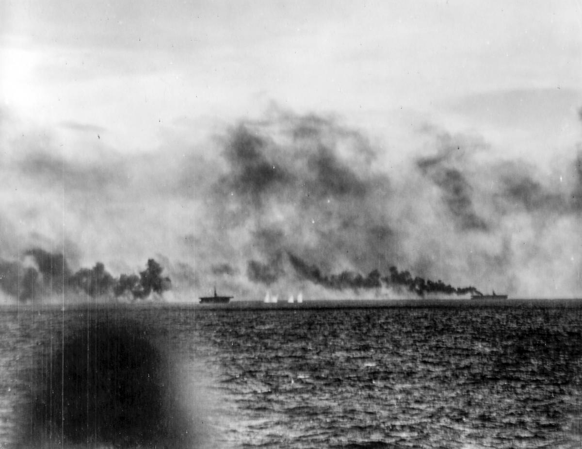 Carrier Division 25 under attack by Jap Surface Units off Leyte Gulf, 25 October 1944