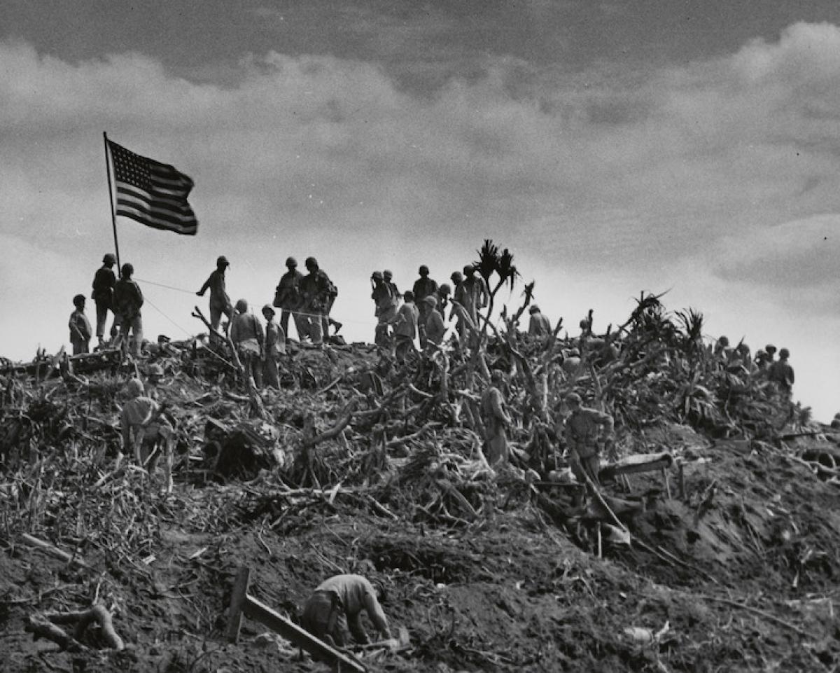 Troops atop Mount Suribachi