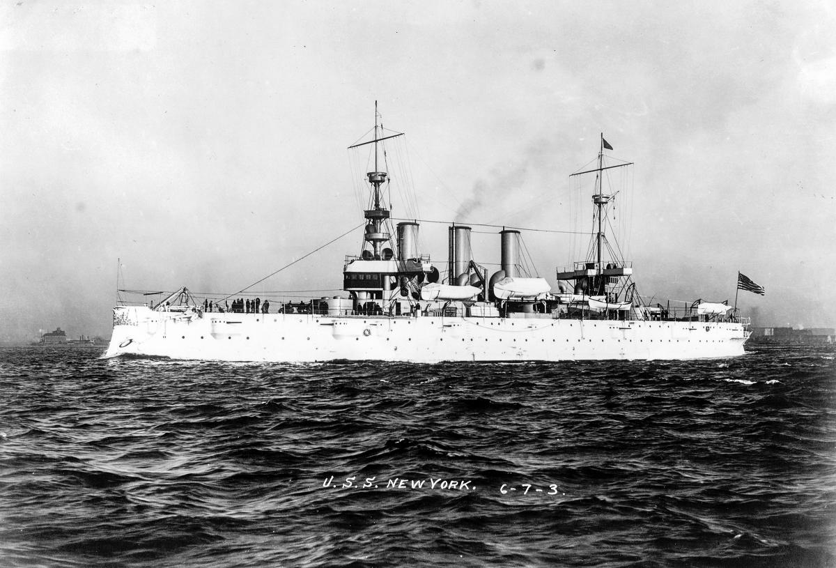Surface port profile view of the Armored Cruiser USS New York (ACR-2)