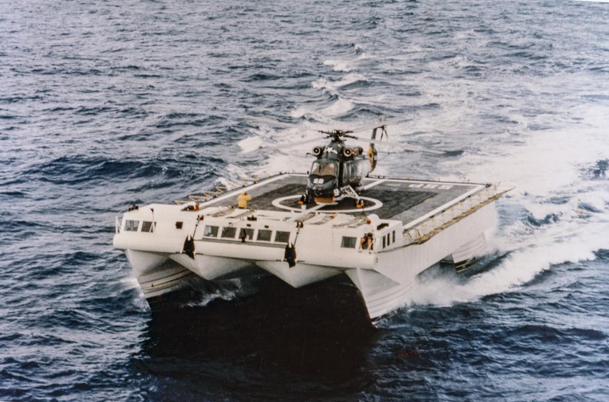 SWATH Vessel Kaimalino with helicopter on board