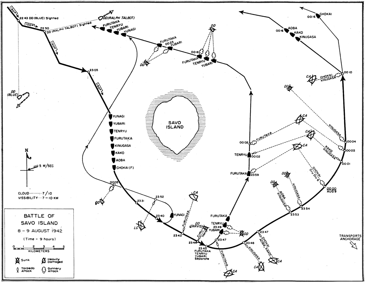 Map of the Battle of Savo Island