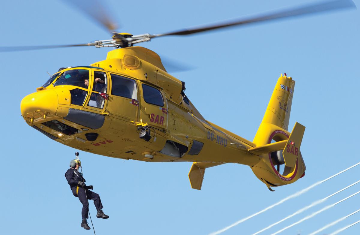 Demonstration of a rescue operation by helicopter during the World Harbor Days in Rotterdam.