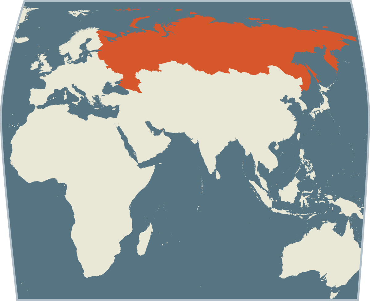 World map showing Russia