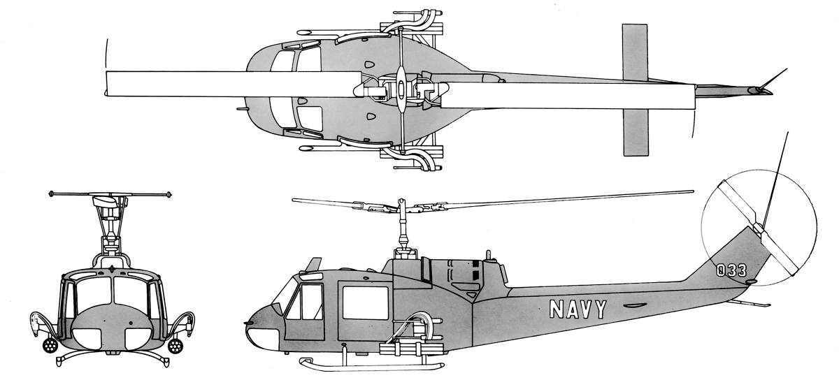 Line Drawings of a Navy UH-1B "Huey" Helicopter