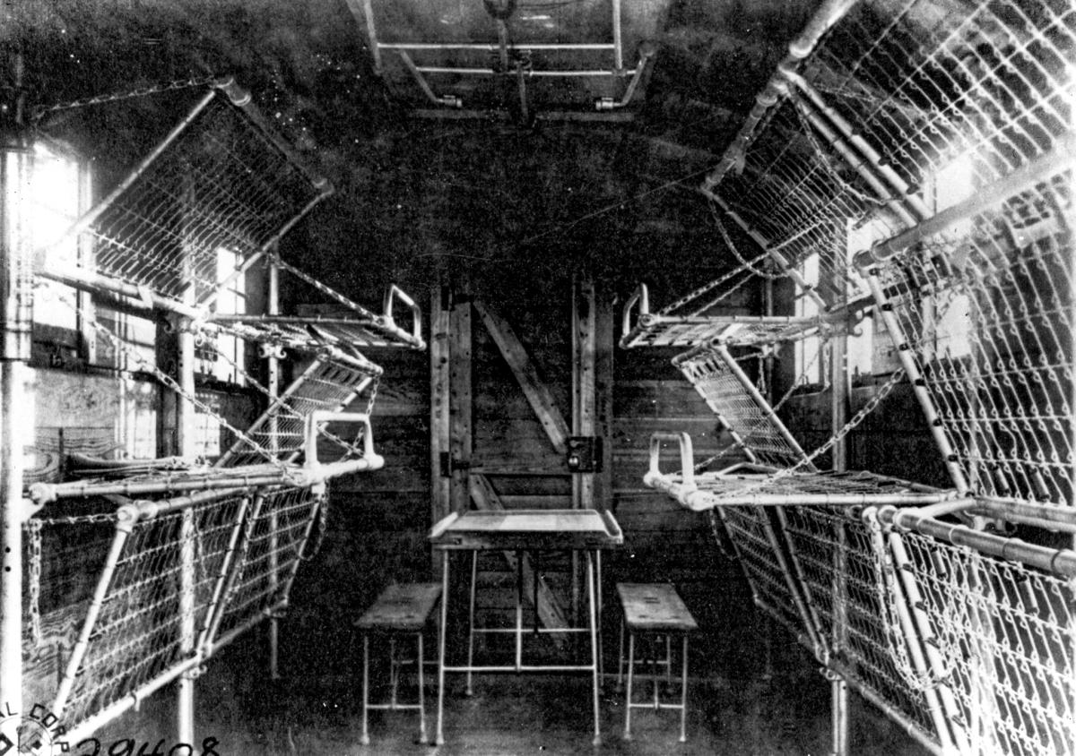 Interior of a 14" Naval Railway Battery berthing car.