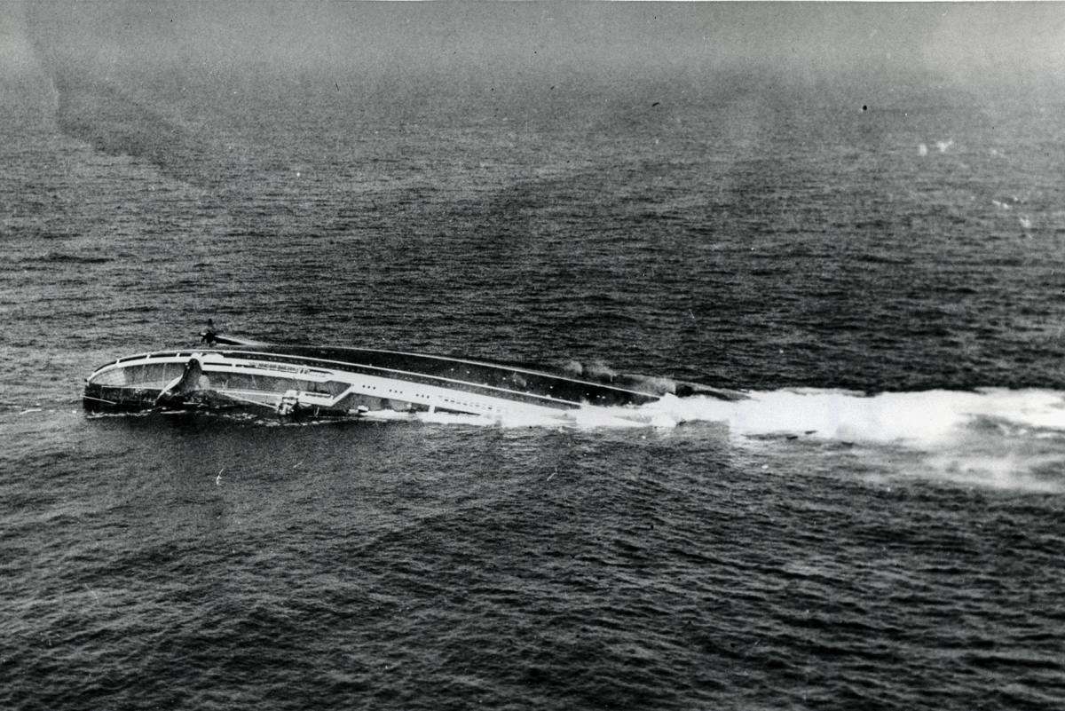 The Andrea Doria slipping under the surface of the Atlantic