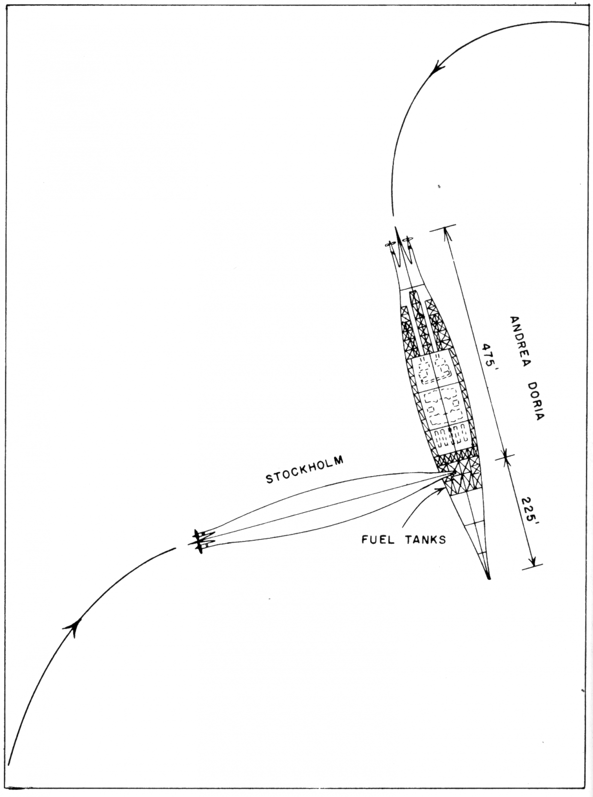 Diagram showing collision angle of Stockholm into Andrea Doria