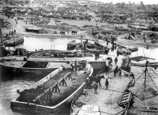 V Beach at Cape Helles, Gallipoli, on 6 May 1915. 