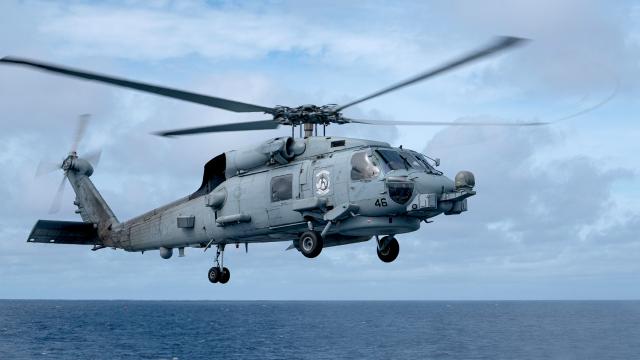 Embarked on the guided-missile destroyer USS Halsey (DDG-97), an MH-60R Seahawk flies over the Pacific while deployed to the U.S. Southern Command area of responsibility. U.S. Navy (Andrew Langholf)