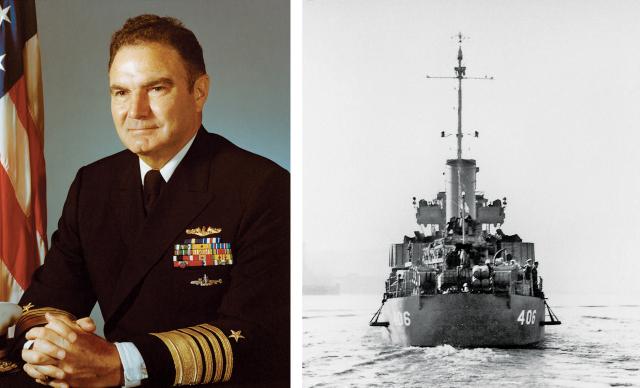 Recalling his experiences in the Battle of Vella Gulf, Harold Shear remarked, “Boy, you grow up fast.” Right: the Benham-class destroyer USS Stack, in which Shear served during the engagement. 