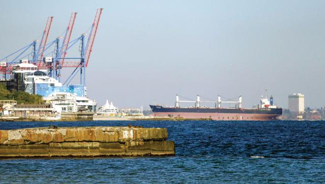 a bulk carrier enters the port of Odesa, Ukraine