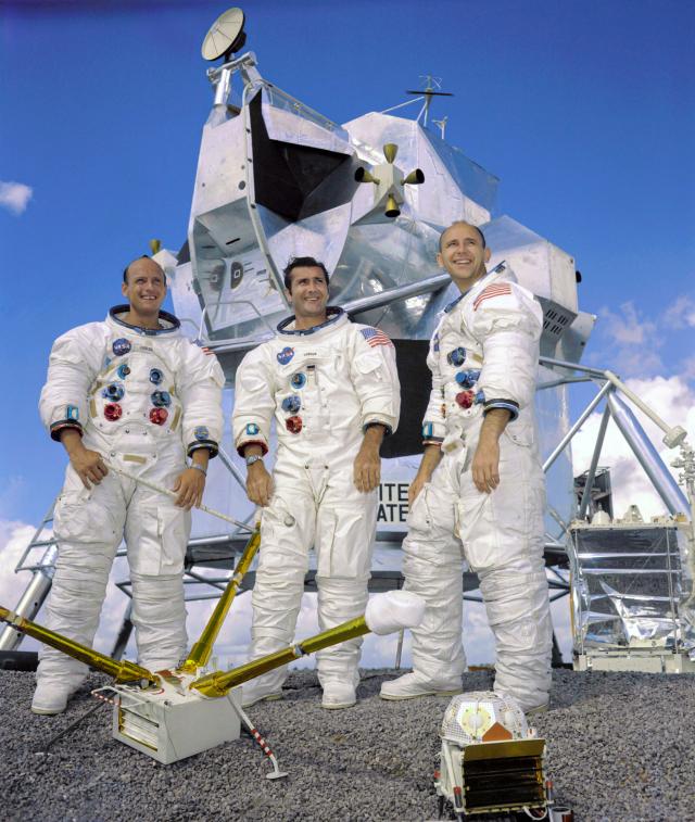 Apollo 12 Crew standing by LLM mockup