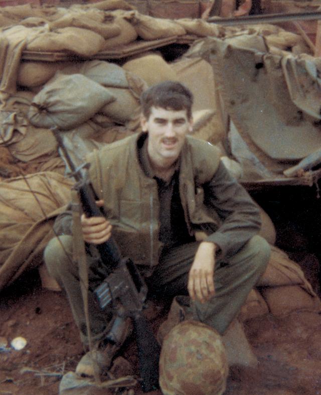 The author, pictured at Khe Sanh, observed Baig up close, serving as his radio operator during the siege. On the day the captain arrived, the private first class saw him target an enemy artillery piece after studying a crater and bit of shrapnel from one of its shells. 