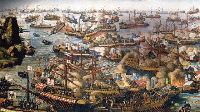 The Battle of Lepanto, 7 October 1571, was the last great sea battle involving galleys and one  of the first in which marines played a critical role.