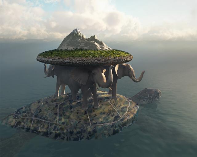 world perched on the shoulders of elephants