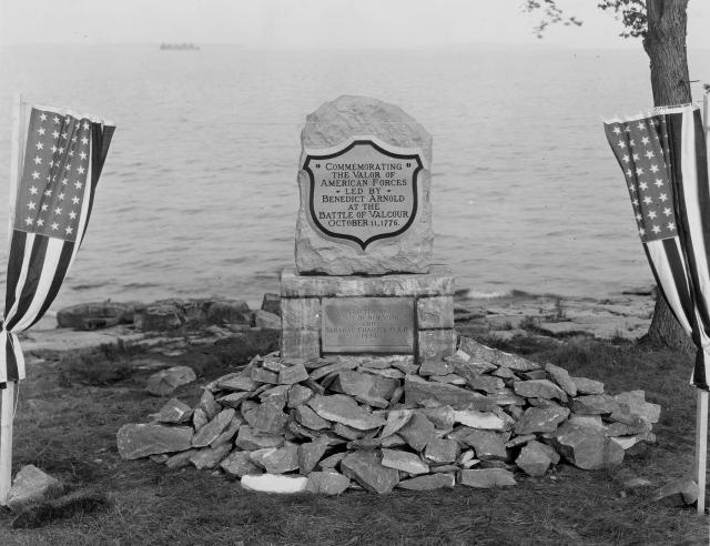 A memorial plaque commemorating the men led by Benedict Arnold at the Battle of Valcour Island. 