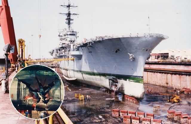 Shipyard workers and USS Tripoli