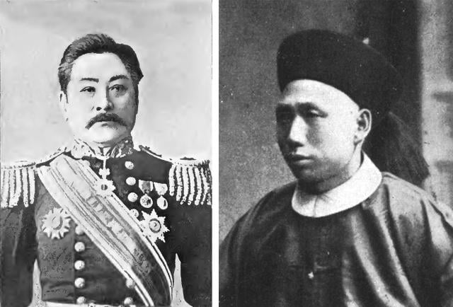 A study in command contrasts: Japanese Admiral Ito Sukeyuki (immediate right) was a seasoned professional naval officer, and his fleet spent months training in preparation for the conflict. Conversely, Chinese Admiral Ding Ruchang was “a Manchu cavalry general with no naval experience.”