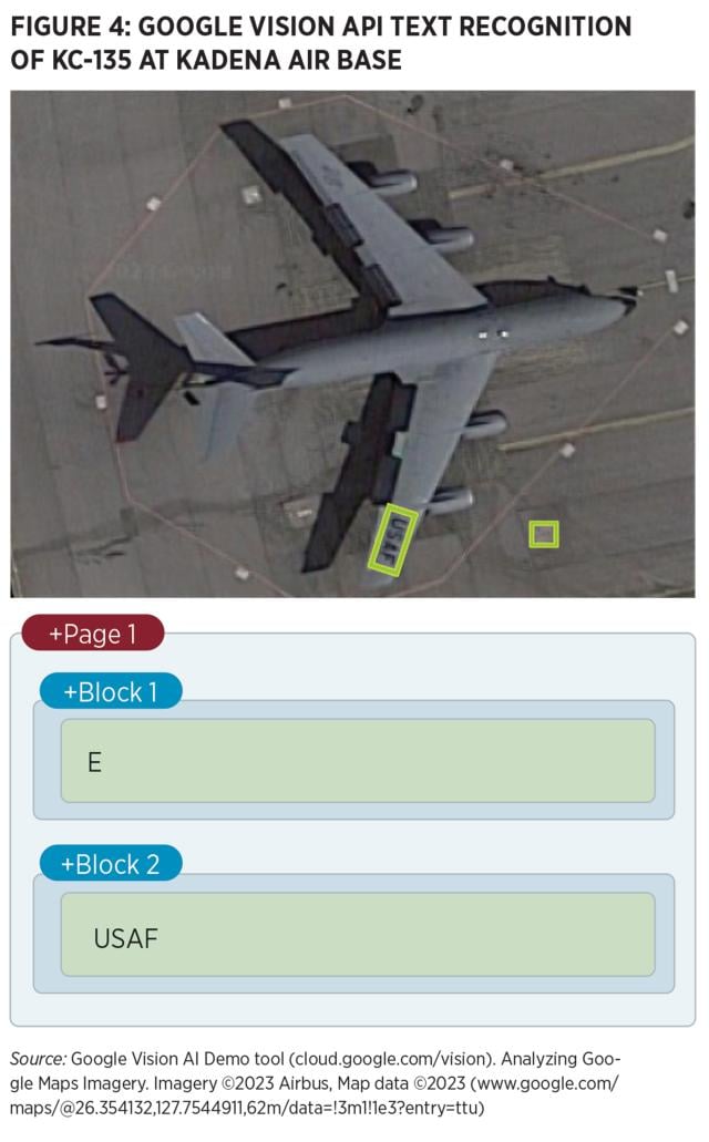 Source: Google Vision AI Demo tool (cloud.google.com/vision). Analyzing Google Maps Imagery. Imagery ©2023 Airbus, Map data ©2023 (www.google.com/maps/@26.354132,127.7544911,62m/data=!3m1!1e3?entry=ttu)