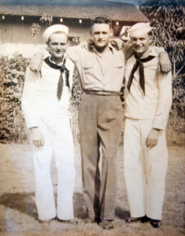 Wesley, Harvey, and Marvin Becker, pictured in a photo taken by Harvey’s wife, Marie, in November 194