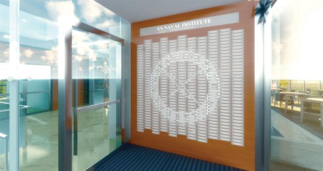 Computer rendering of the donor wall vestibule of the Jack C. Taylor Conference Center at the U.S. Naval Institute